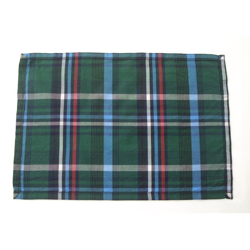 ランチョンマット30×20（A4サイズ）【緑に赤水色のチェック柄】綿