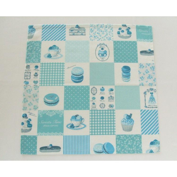 ランチョンマット40×40【水色のスウィーツ柄・マカロン、カップケーキ】綿 女の子 | 
