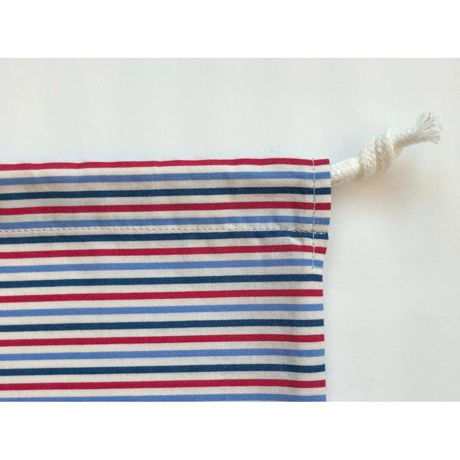 片引き巾着袋23.5×18綿【水色×トリコロールのボーダー】 給食袋用 |  | 03