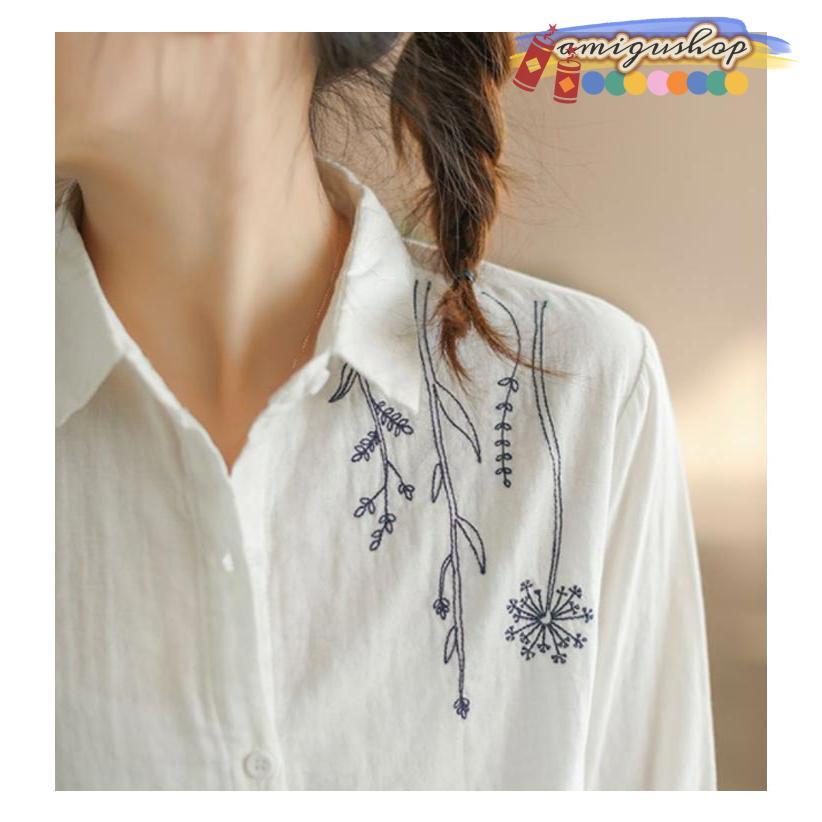 白シャツ レディース シャツブラウス 刺繍 長袖シャツ 花柄 刺繍 白シャツ レディース シャツブラウス 刺繍 長袖シャツ 花柄 刺繍