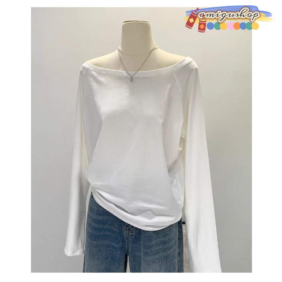 ワンショルダー オフショルダー Tシャツ 長袖 肩出し トップス ワンショルダー オフショルダー Tシャツ 長袖 肩出し トップス
