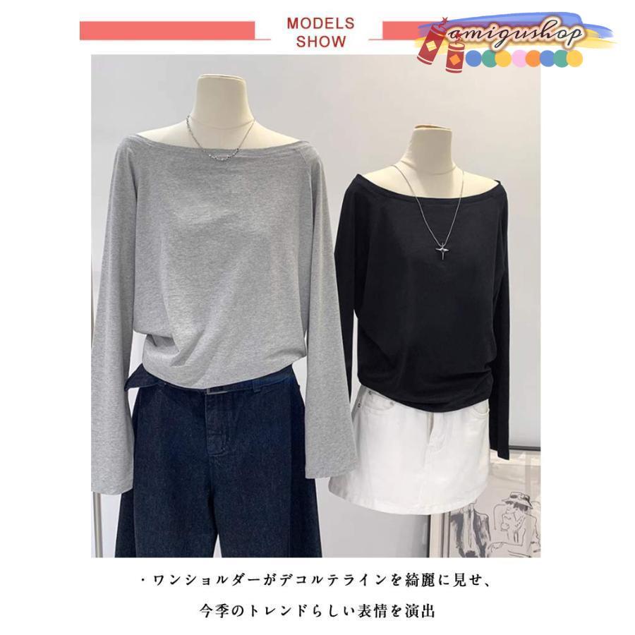 ワンショルダー オフショルダー Tシャツ 長袖 肩出し トップス 