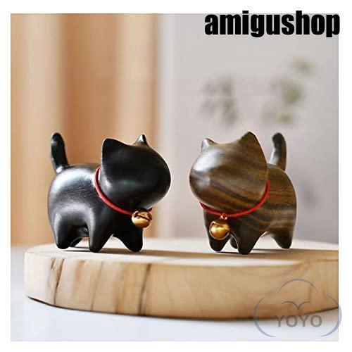 猫型木製アート彫刻玄関先など幸せ招く猫