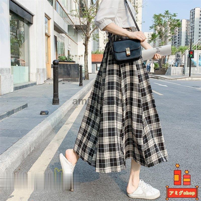 Aラインスカート レディース スカート チェック柄 春 夏 22新作 フリーサイズ 韓国風 ウエストゴム カジュアルスカート ロングスカート エレガント レトロ風 Hl0223 Oo3 アミグshop 通販 Yahoo ショッピング