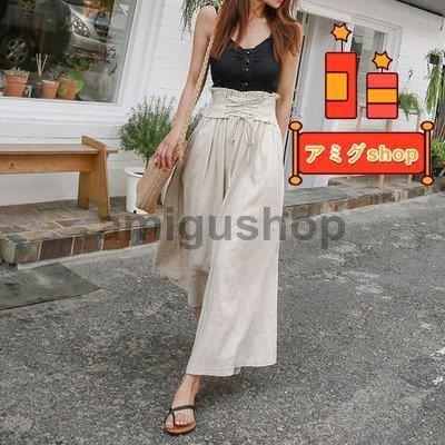 ワイドパンツ レディース ガウチョパンツ ハイウエスト レースアップ フェミニン 可愛い 春夏 Hl0303 Mn184 アミグshop 通販 Yahoo ショッピング
