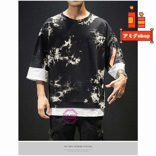 半袖tシャツ メンズ Tシャツ 七分袖tシャツ カットソー 切り替え 大きいサイズ おしゃれ 重ね着風 カジュアル 夏 Hl0414 Kk84 アミグshop 通販 Yahoo ショッピング