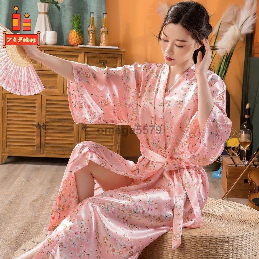 引出物 レディース 浴衣風 パジャマ ワンピース 和服 和装 ナイトガウン 花柄 シルク風 部屋着 女性 可愛い 寝巻き コスプレ ルームウェア 春夏