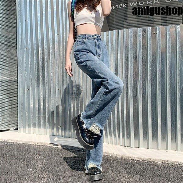 デニムブーツカットパンツ レディース ジーンズ デニムパンツ 個性デザイン ダメージ加工 デニム 美脚 脚長 ブーツカットパンツ パンツ 春夏秋 Hl0511 Qqs323 アミグshop 通販 Yahoo ショッピング