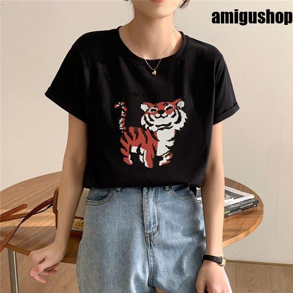 半袖tシャツ レディース Tシャツ 白tシャツ Tシャツ 半袖 虎プリント 可愛い 半袖 半そで 40代 ファッション 女性 夏 Hl0614 Iq394 アミグshop 通販 Yahoo ショッピング