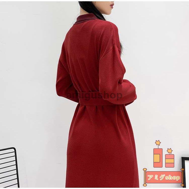 25 Off レディース ワンピース ゆったり ニット レッド 伸縮性 シンプル 簡単に 着やせ 秋冬物 ベルト付き ワンピース ロング丈 長袖 無地 ワンピース ニット 赤い ワンピース サイズ S Dunamisaesthetics Com