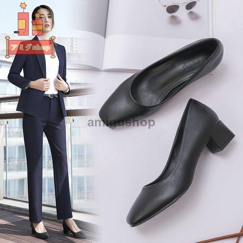 上品 韓国風 新作女性の事務靴だけで歩きやすい女性黒春夏秋冬のファッションの女性の美脚効果太めヒールピンヒール通勤軽量シューズ レディース Hl07 Lok474 アミグshop 通販 Yahoo ショッピング