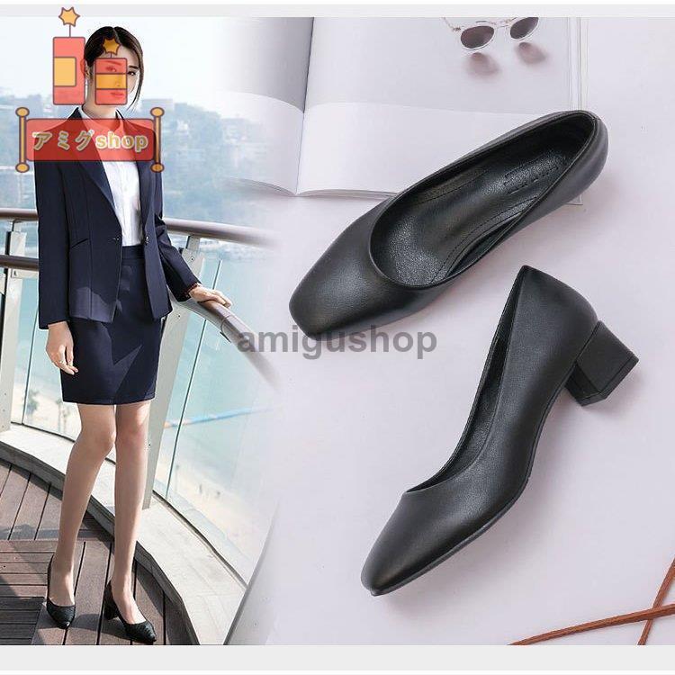 上品 韓国風 新作女性の事務靴だけで歩きやすい女性黒春夏秋冬のファッションの女性の美脚効果太めヒールピンヒール通勤軽量シューズ レディース Hl07 Lok474 アミグshop 通販 Yahoo ショッピング