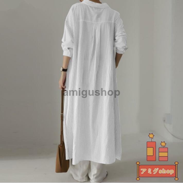 シャツワンピース シャツワンピ ロングシャツ 2way ワンピース レディース 綿麻ワンピース リネンワンピース ストライプ Aライン ロング丈 Jep8haxlwi ファッション Valleymill Com