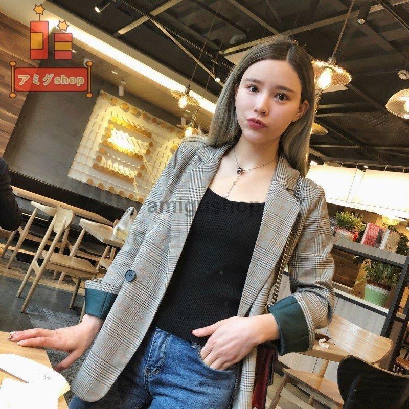 アウター レディース テーラードジャケット グレンチェック グレー ブラウン ブラック きれいめ ロング Hl1012 Pp1935 アミグshop 通販 Yahoo ショッピング