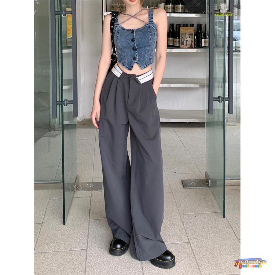 どんぐり様　　【Mサイズ】ウォバッシュ　パンツ ハイウエストスリーボタンタックワイドパンツ-short & regular