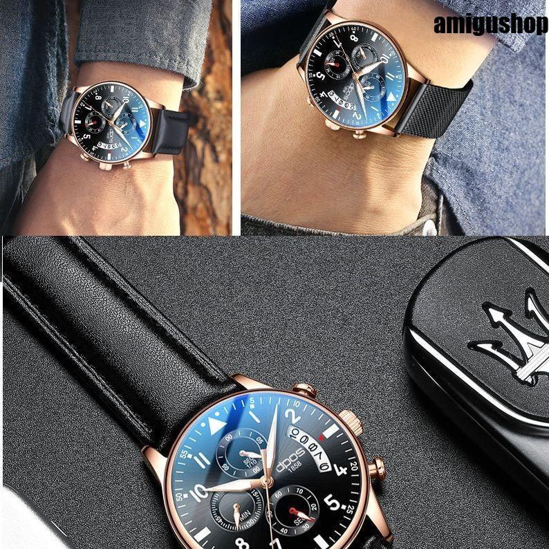 腕時計 メンズ ファッション アクセサリー カジュアル ビジネス 防水 メッシュ レザー ブラック ゴールド シルバー｜amigushop｜02