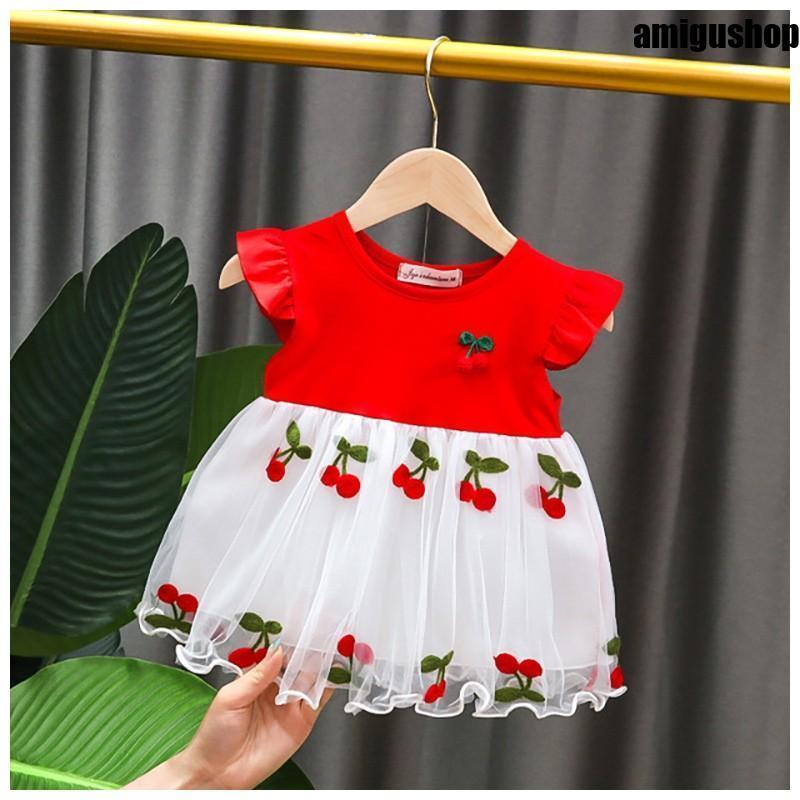 ボンポワン☆さくらんぼ柄シャツ、赤スカート☆size10 ボンポワン☆さくらんぼ柄シャツ、赤スカート☆size10