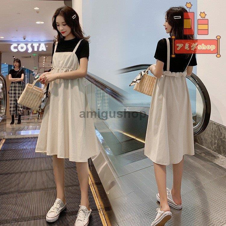 超安い セットアップ レディース 春夏 半袖tシャツ サロペットスカートロング丈 膝丈スカー 30代 40代 50代 オールインワン 体型カバー マタニティーワンピース