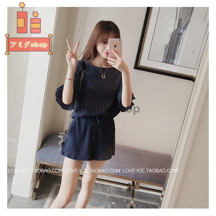 公式ショップ 半袖 きれいめ 夏 40代 レディース セットアップ シフォン上下セット 2色 ゆったり 上品 オシャレ 韓国風 Ol 通勤 大きいサイズ 無地 フレア ショットパンツ セットアップ 色 ネイビー Www Truckproffs Se