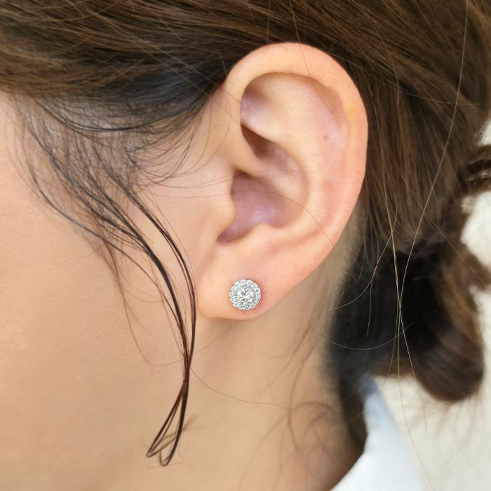 両耳0.6ct ダイヤモンド ピアス プラチナ K18YG SIクラス ヘイロー