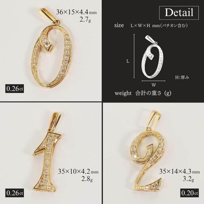 0~9 K18 PT 数字 ペンダントトップ  K18YG 18金 ダイヤモンド ネックレス ナンバー ペンダント ゴールド シルバー メンズ レディース ダイヤ プレゼント ギフトの画像