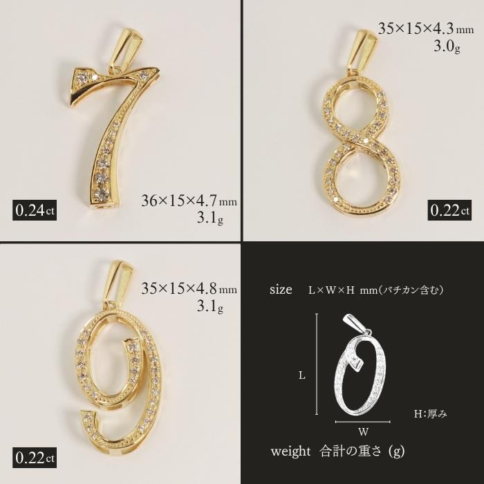 0~9 K18 PT 数字 ペンダントトップ  K18YG 18金 ダイヤモンド ネックレス ナンバー ペンダント ゴールド シルバー メンズ レディース ダイヤ プレゼント ギフトの画像