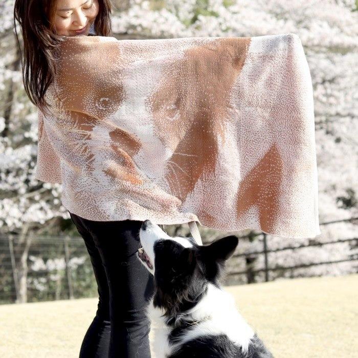 ペット 愛犬 愛猫 オリジナル ショール ストール チェック柄 コットン 誕生日 プレゼント 女性 彼女 妻 母親 思い出 ペットロス 支え 贈り物
