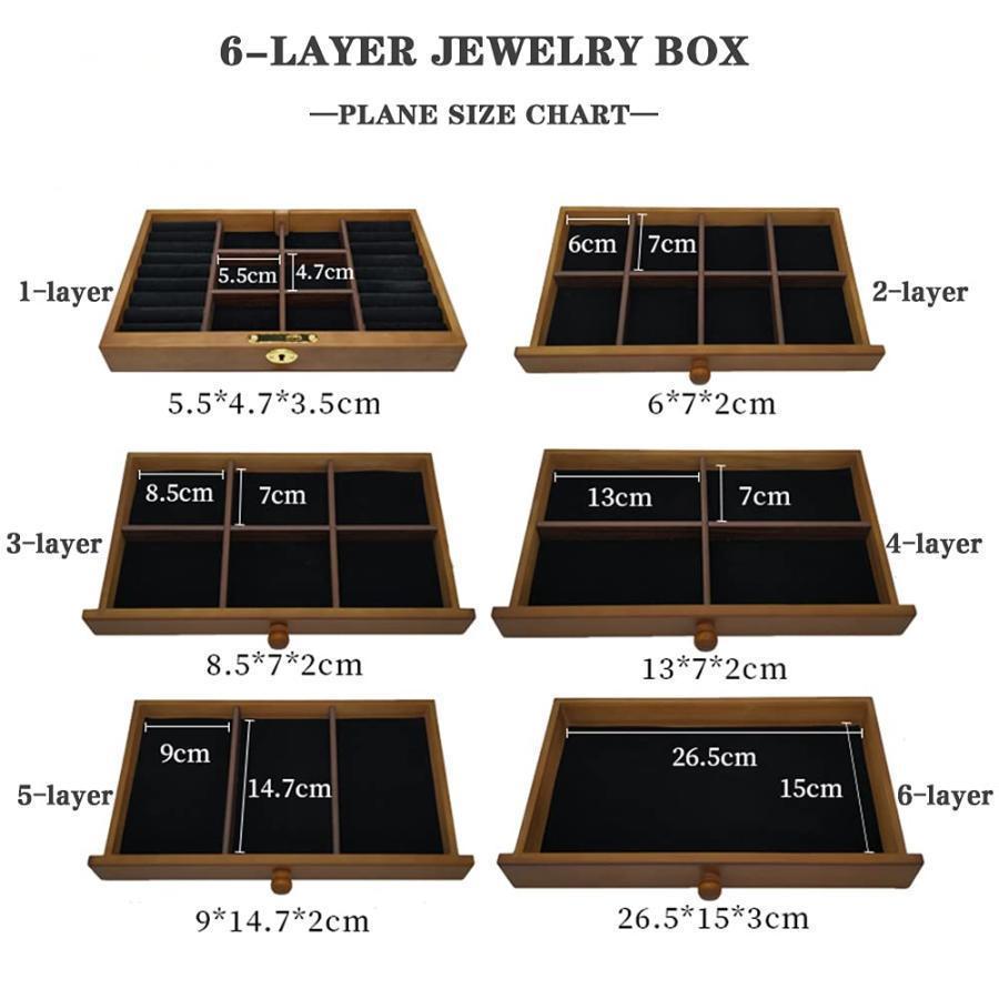 ジュエリーボックス木製 宝石箱 ピアスケースネックレス 収納 小物入れ ボックス6層 鍵付きボックス_2