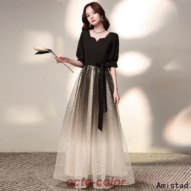 ドレス 大人 ピアノ 発表会 高校生 パーティードレス 中学生 演奏会ドレス 黒 ロングドレス 結婚式ドレス ブラック マキシ丈 ジュニア キラキラ 韓国 カクテル | ブランド登録なし | 02