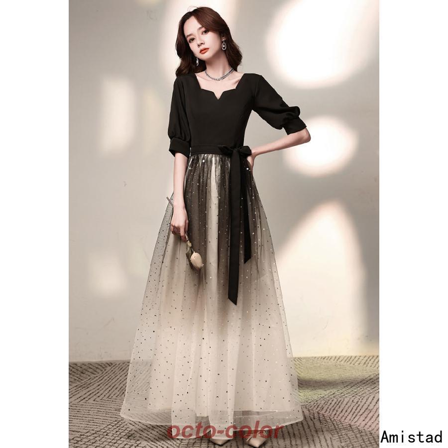 ドレス 大人 ピアノ 発表会 高校生 パーティードレス 中学生 演奏会ドレス 黒 ロングドレス 結婚式ドレス ブラック マキシ丈 ジュニア キラキラ 韓国 カクテル | ブランド登録なし | 06