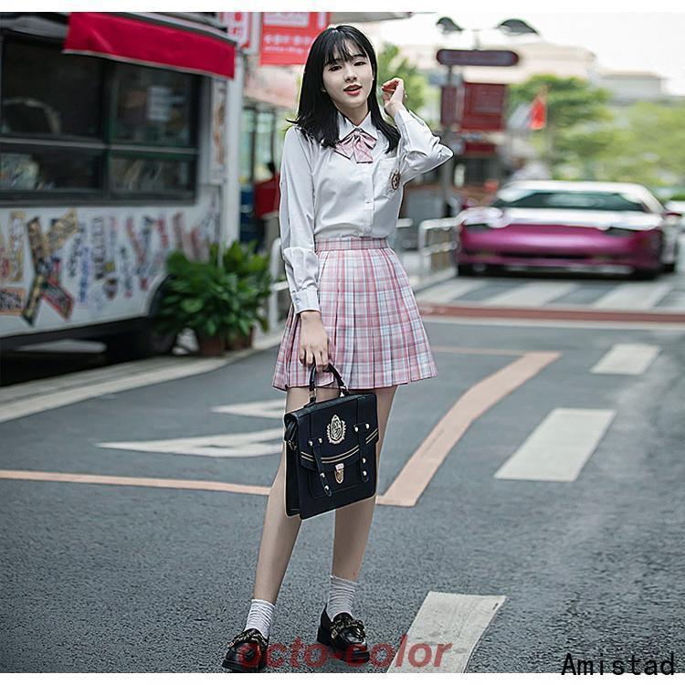 制服 セット コスプレ なんちゃって制服 高校生 女子高生制服 ピンク 卒業式 チェック柄 スカート ブラウス ネクタイ  スーツ 白 レディース フ｜amistad-2｜06