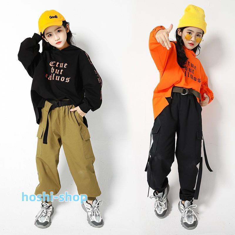 キッズ ダンス衣装 ヒップホップ セットアップ 子供 ダンスパンツ ダンストップス HIPHOP 演出服 女の子 長袖 ジャズダンス おしゃれ ステージ衣装｜amistad-2｜02