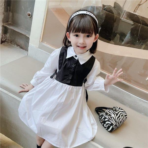 シャツワンピース 長袖 キッズ 子供服 女の子 ジュニア 膝丈 プルオーバー 重ね着風 フェイクレイヤード ハーフボタン サイドリボン スタンダードカ｜amistad-2｜09