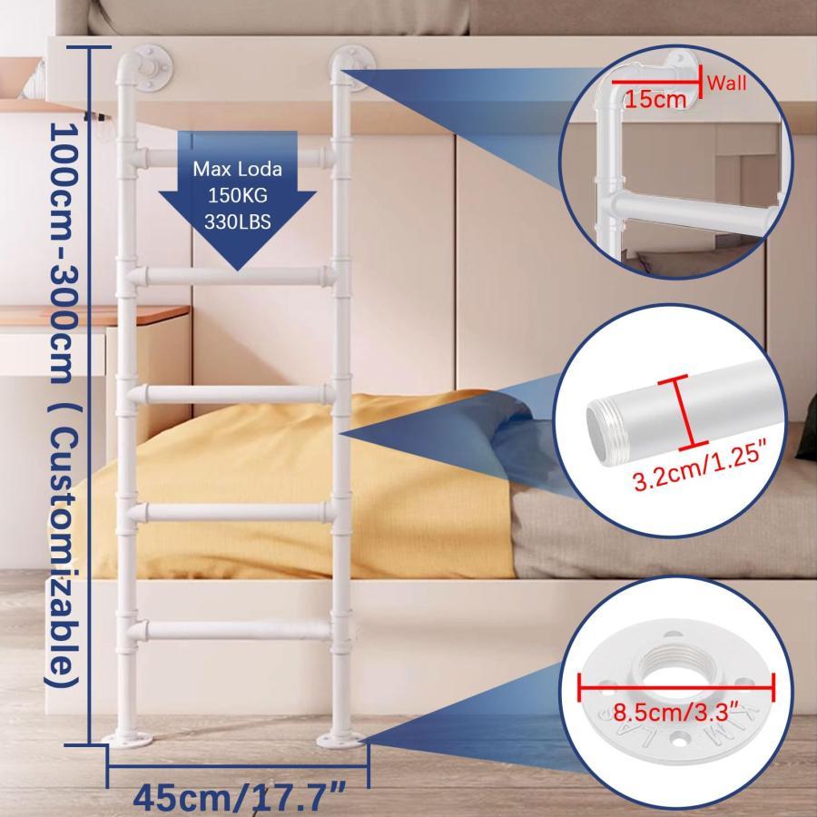 窓用緊急避難用はしご、壁掛け式ホワイトメタルロフトベッド用はしご、屋外/デッキ/RV用工業用鉄パイプ二段ベッド用はしご屋内屋外用クライミングはしご(100cm)