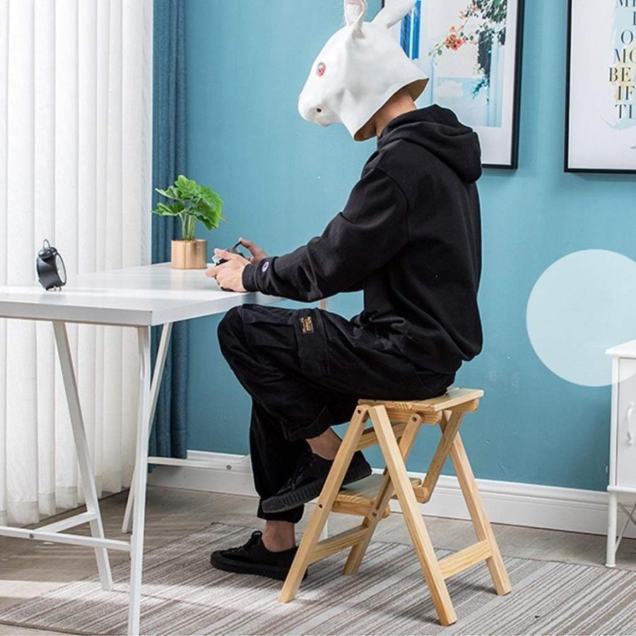 キッチンオフィスライブラリのための木製のはしご椅子家庭用折りたたみ2ステップラダースツール多機能ステップスツール階段椅子屋内クライム脚立、150キロ容量_3