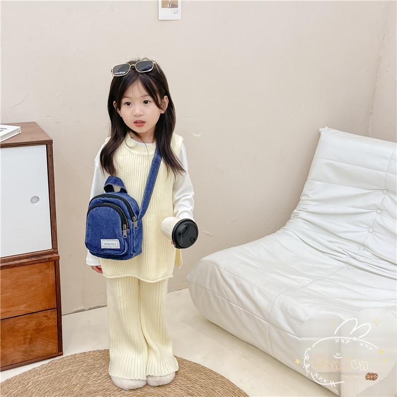 ショルダーバッグ ポシェット キッズ 子供用 鞄 カバン デニム 青 ロゴ