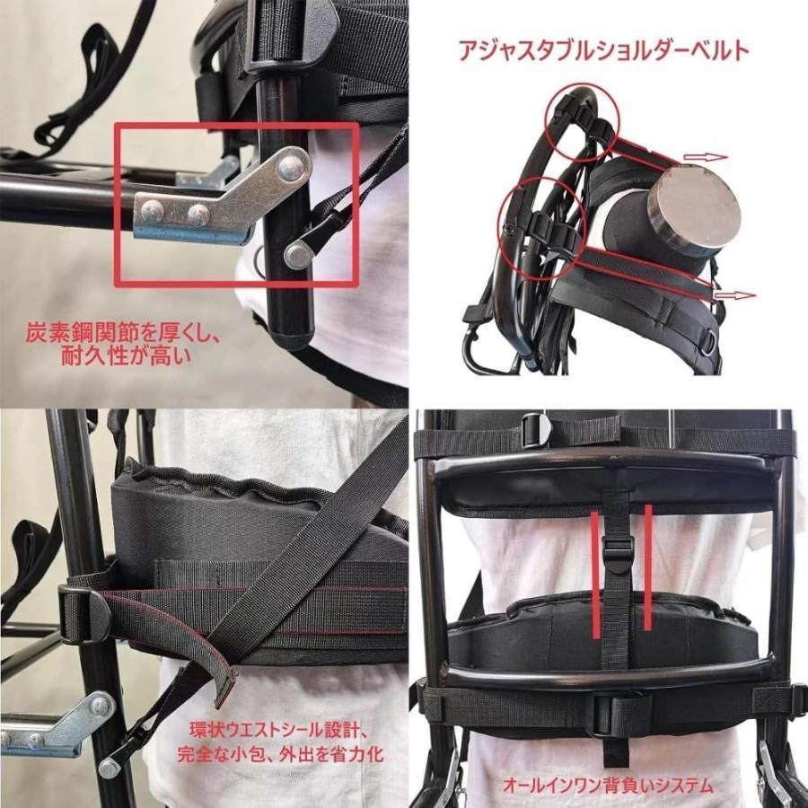 背負子 キャリー アルミフレームパック 背負う補助具 背負い子 フレームパック キャリーカート 折りたたみ可能 着脱簡単 超荷重60kg 防水 釣り 登山 運搬 錆びに_3