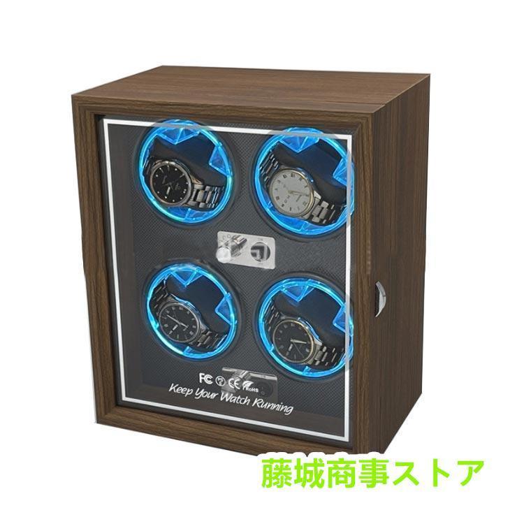 LED 内部ライト付 ワインディングマシーン 4本 マブチモーター 静音 高級 ウォッチワインダー 時計 縦型 ワインダー 自動巻き 腕時計 自動巻きの画像