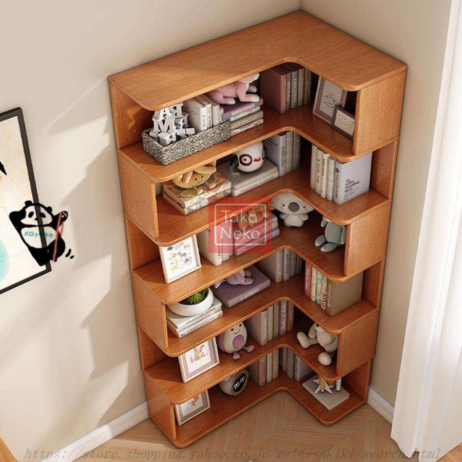 コーナーシェルフ、L字型コーナー本棚、オープンディスプレイシェルフ