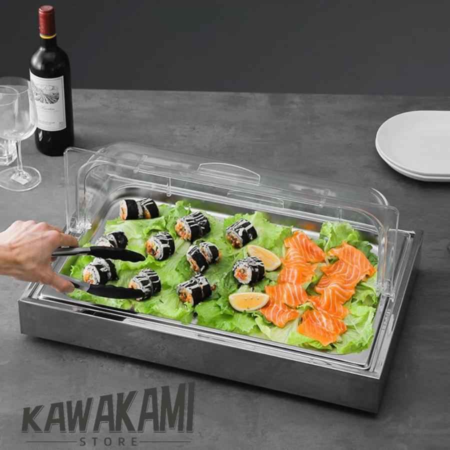 ステンレス製フードプレート ビュッフェサーバー フードディスプレイセット 冷食トレイ ディスプレイケース 54*34*25cm フード鮮度保持 刺身/シーフード/寿司/アの画像