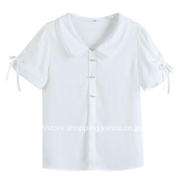 ブラウス レディース シャツ トップス 袖リボン 丸襟 白ブブラウス 白シャツ シフォンブラウス｜amistad-2｜02