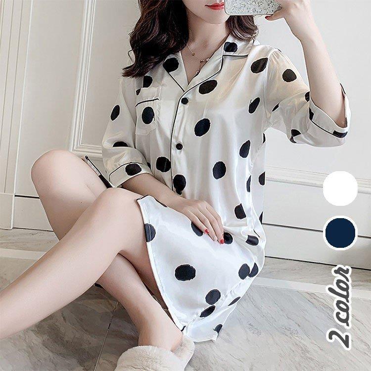 ２セット以上購入で おまけ１本 レディース 長袖 ワンピース シャツパジャマ ワンピース パジャマドット柄 ルームウェア 部屋着 ナイトウェア ネグリジェ 寝巻き 可愛い シンプル 女性パジャマ Hanagrocare Com