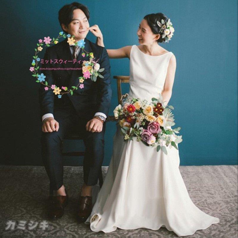 ウェディングドレス 結婚式 二次会 ホワイト 花嫁 白ワンピース ロング丈ドレス 披露宴 シンプル 前撮り