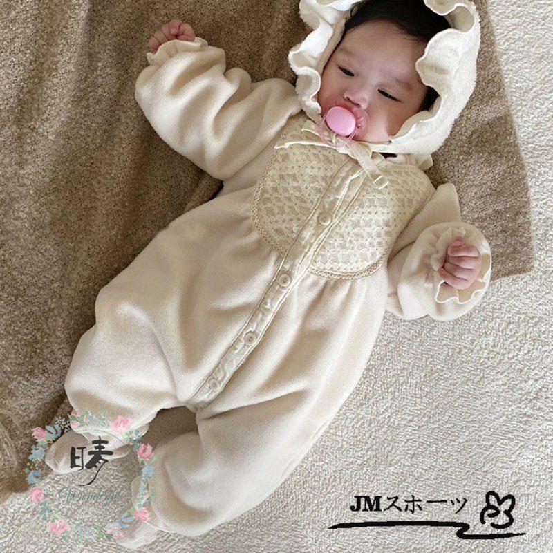 ベビー服 ロンパース 女の子 冬 モコモコ 長袖 可愛い カバーオール