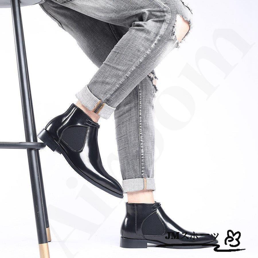 シューズ メンズ 紳士靴 レザーシューズ ハイカット 革靴 フェイクレザー 光沢 サイドゴア レトロ カジュアル フォーマル 大きいサイズあり 2色｜amistad-3｜04