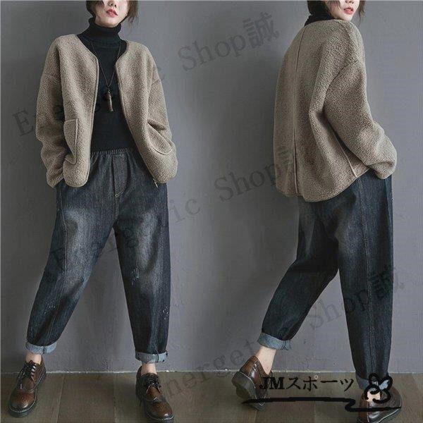 お取り寄せ コート フェイクムートンコート ショート丈 レディース 秋 冬 ノーカラーコート ふわふわ 大人 可愛い アウター 大きいサイズ ゆったり 体型カバー 30代 40代