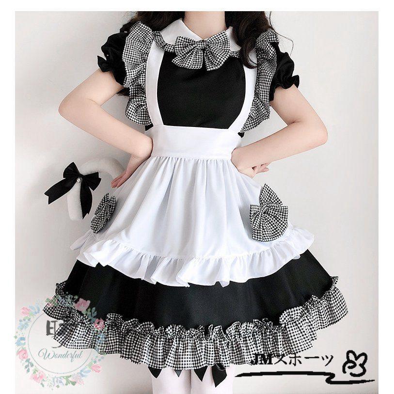 メイド服 ワンピース クラシカル ロイヤルメイド 可愛い ロリータ フリル クラシカル 髪飾り 膝丈 エプロン 黒白 制服 カフェ 喫茶店変装｜amistad-3｜04