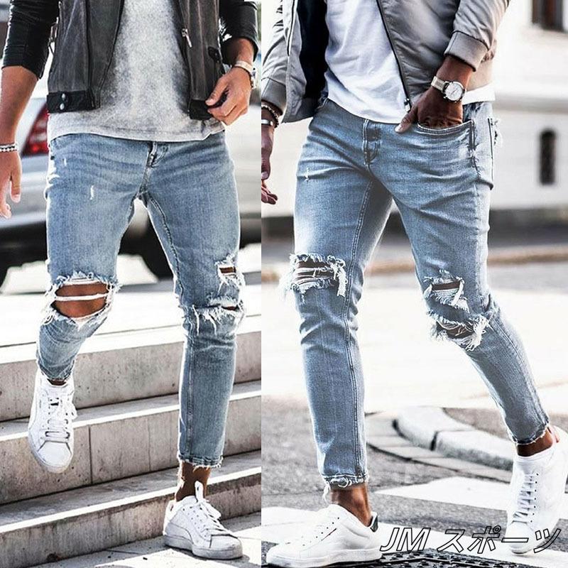 ダメージ加工がオシャレ ストレッチ スキニーデニム ジーンズ ジョガーパンツ M ダメージ加工がオシャレ ストレッチ スキニーデニム ジーンズ ジョガー