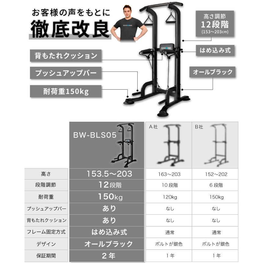 チューブ付きNEWモデル ぶら下がり健康器 高さ調整12段階 高さ調節 クッションパット搭載 懸垂 懸垂バー 筋トレ器具 懸垂マシン｜amj｜06