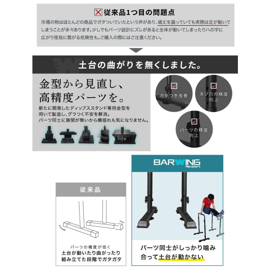 ディップススタンド 耐荷重200kg ディップスバー 折りたたみ ディップスマシン 筋トレ 懸垂 チンニング トレーニング フィットネス｜amj｜06